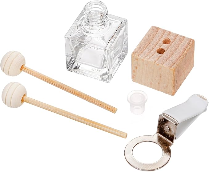 20 Pack Car Diffuser Bottles Empty, Essential Oil Diffuser Bottle with Vent Clip, Clear Glass Perfume Bottle, Wooden Cap Aromatherapy Car Air Freshener Diffuser for Auto Fragrance, Cars Decor