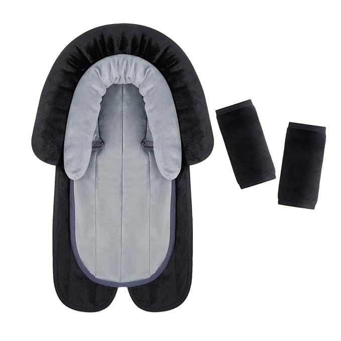 COOLBEBE New Babybody Support & Strap Covers Set for Newborn Infant Toddler- Extra Soft Stroller Cushion Pads Car Seat Insert, Perfect for Carseats, Strollers, Swings, Black