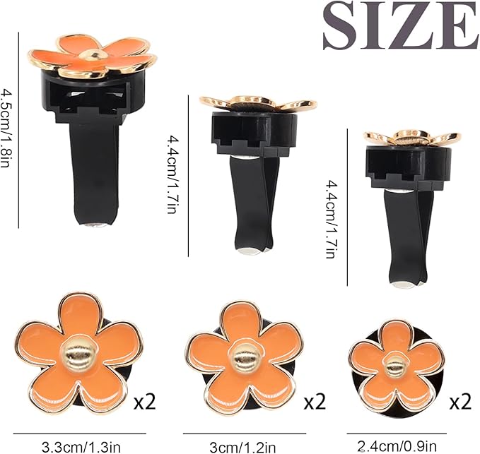 6pcs Flower Car Air Fresheners,Cute Orange Daisy Air Vent Clips Car Decor for Women,3.3cm/3cm/2.5cm Girly Flower Car Vent Clips,Refillable Clips on Diffuser