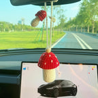Cute Car Air Freshener Hanging Crochet Car Accessories, Cute Cars Fresheners for Women, Crochet Plant Rear View Mirror Accessories, Red Mushroom
