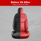 Front Seat Covers for 2025–2026 Tesla Model Y Juniper, Nappa Leather Custom Fit Front Row 2-Piece Set, Airbag Compatible Cushion Covers, Wine Red, 2-Pack