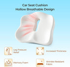 Car Seat Cushion & Lumbar Support Set, Memory Foam Seat Cushion for Long Sitting & Driving, Ideal for Truck Bus Van Drivers, Office Chair Cushion Set (Gray) (White)