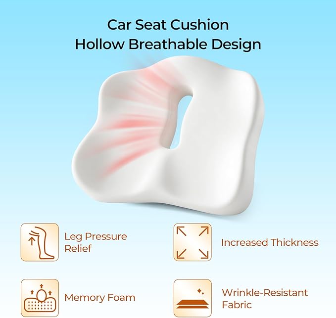 Car Seat Cushion & Lumbar Support Set, Memory Foam Seat Cushion for Long Sitting & Driving, Ideal for Truck Bus Van Drivers, Office Chair Cushion Set (Gray) (Gray)