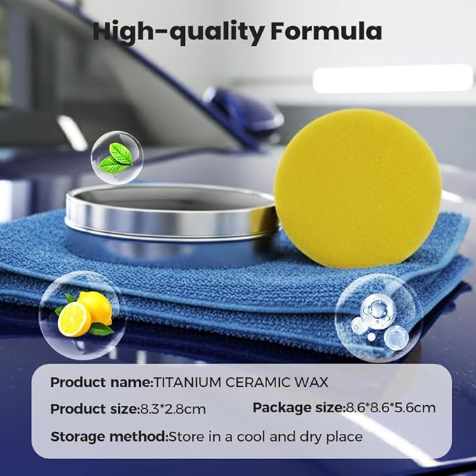 Titanium Ceramic Wax Cream, 2026 Upgrade Ceramic Wax, Auto Car Coating Polishing Waxes, Auto Car Scratch Repair Paste, Vehicle Paint Care with Sponge, Lasting, Easy Application (3, L)