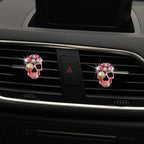 Pink Skull Air Vent Clips, 2 Pcs Bling Skeleton Car Air Fresheners Vents Clips Funny Car Diffuser Diamond Car Interior Decor Cute Car Accessories Car Decoration for Women +Sunflower Mask Hook