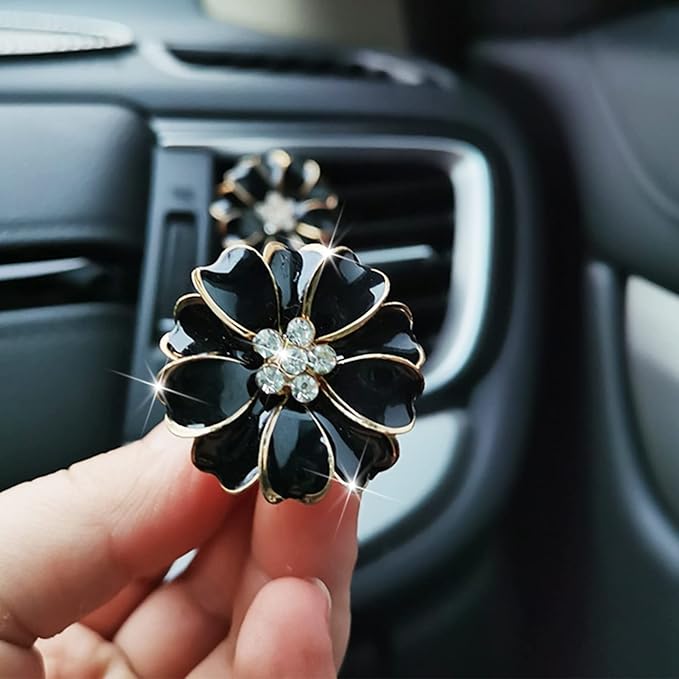 2 Pieces Daisy Flower Air Vent Clip Cute Car Air Freshener Clip Bling Rhinestone Car Air Outlet Decorations Charm Car Inter Decor Accessories for Girls Women
