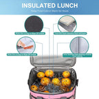 iknoe Insulated Lunch Bag, Foldable 8.5L Cooler Bag for Men & Women, Leakproof Thermal Design, Great for Office, Picnic, Travel, Lunch Box, Pink