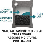 Charcoal Air Purifier Bags by OLGRI – Natural Odor Absorber for Cars, Bathrooms, Closets, Shoes & Pets – 4-Pack Bamboo Deodorizer with Activated Charcoal