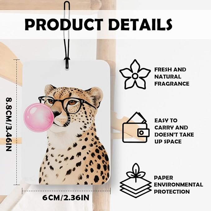 Trendy Leopard Print Car Air Freshener 3 Pcs, Funky Y2k Girly Pink Bubblegum Cheetah Decor for Cars Closet Drawer Books Accessories Gifts
