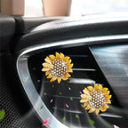 Sunflower Car Accessories,Movable Bee Flower Car Air Freshener Vent Clips,Bling Air Vent Aesthetic Decorations for Women,Refillable Aroma Diffusers