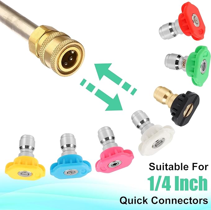 9-Pack Pressure Washer Tips, 4000 PSI-5000 PSI Multiple Degrees Pressure Washer Spray Nozzle Power Washer Nozzle Tips for 1/4 Inch Quick Connect