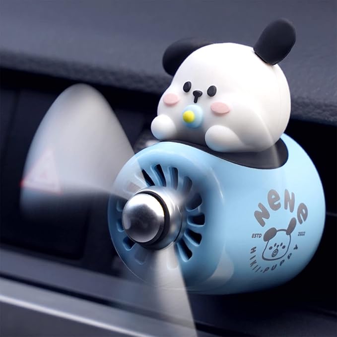 Car fragrance diffuser pilot car air outlet fragrance diffuser cartoon rotating fan leaf car perfume cute cartoon shape car perfume air freshener with 2 fragrances (dog)