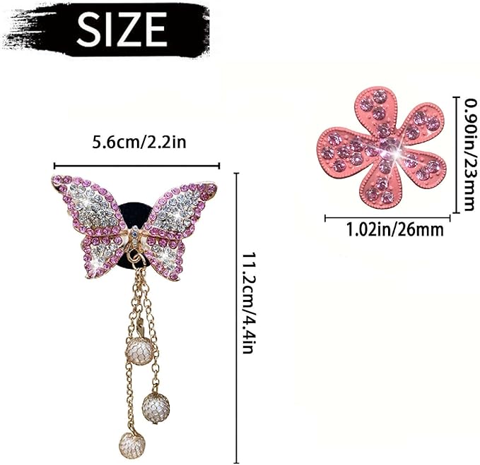 4 Pcs Pink Bling Butterfly and Daisy Car Air Fresheners Vent Clips Diffuser Vent Clip Rhinestone Diamond Decoration Car Interior Decor Cute Accessories for Women, Automotive Air Fresheners