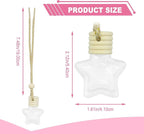 5 pcs Car Hanging Empty Glass Perfume Bottles Pendant Bottle, DIY Air Freshener Pendant, Empty Clear Glass Essential Diffuser Oil Aromatherapy, Glass Bottle Decor (Five-Pointed Star)