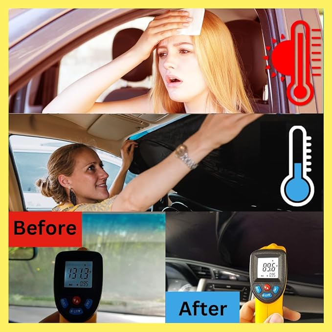 Windshield Sun Shade - Certified 99.87% UVB & 99.02% UVA Protection Car Sun Shade. Award Winning Sunshade for Car Windshield with Patented Technology. Size S 59"x28" Car Window Shades by Kinder Fluff