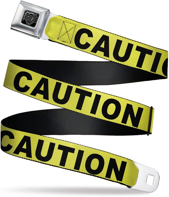 Buckle-Down Seatbelt Belt - CAUTION Yellow/Black - 1.0" Wide - 20-36 Inches in Length