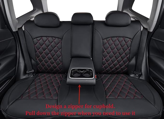 coverdream Forester Car Seat Covers Custom Fit for 2009-2013 Subaru Forester Seat Covers,Rear Seat W/Cup Holder,Full Coverage Waterproof Leather Seat Protector(Full Set,Black/Red)