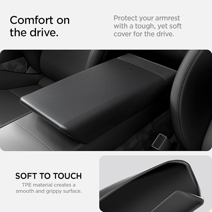 Spigen Center Console Armrest Cover for Tesla Model Y Juniper (Standard, Premium & Performance 2026/2025) and Model 3 Highland (Standard, Premium & Performance 2026/25/24) - Black