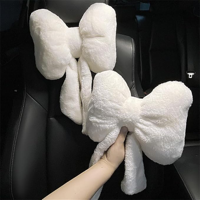 LYFJMUS 4 Pack Plush Bow Car Headrest Pillow and Lumbar Support Pillow Soft Butterfly Car Neck Pillows for Driving Cars Decor
