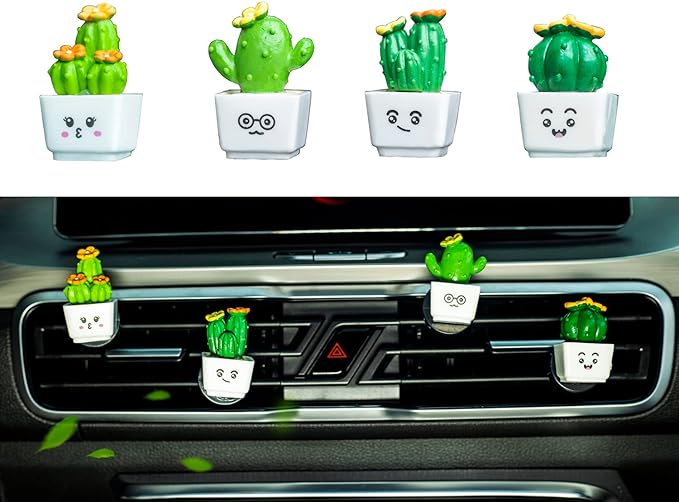 cute simulated plant shape aromatherapy vent car cactus air freshener, vent clip interior accessory, car scent freshener perfume aromatherapy clip (Cartoon)