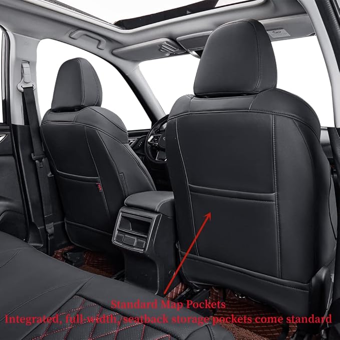 coverdream Forester Car Seat Covers Custom Fit for 2009-2013 Subaru Forester Seat Covers,Rear Seat Without Cup Holder,Full Coverage Waterproof Leather Seat Protector(Full Set,Black/Red)