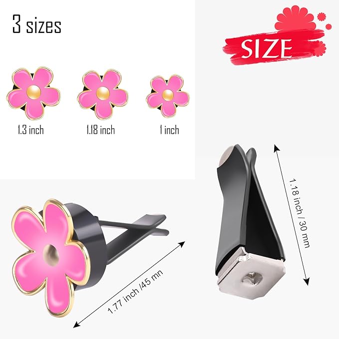 Acantha Car Air Freshener Decorations Vent Clips 6-Pack Daisy Flower Auto Accessories Lavender Women Car Decor Air Conditioning Outlet Clip - Pink Purple White