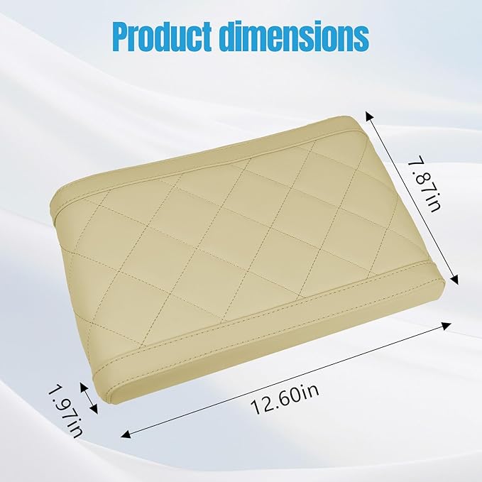 Hovom Car Center Console Armrest Pillow, 12.6"×7.87"×1.97" Leather Arm Rest Cover for Cars, Soft Comfortable Auto Armrest Cushion Pad, Vehicle Middle Console Cover, Car Accessories (Beige)
