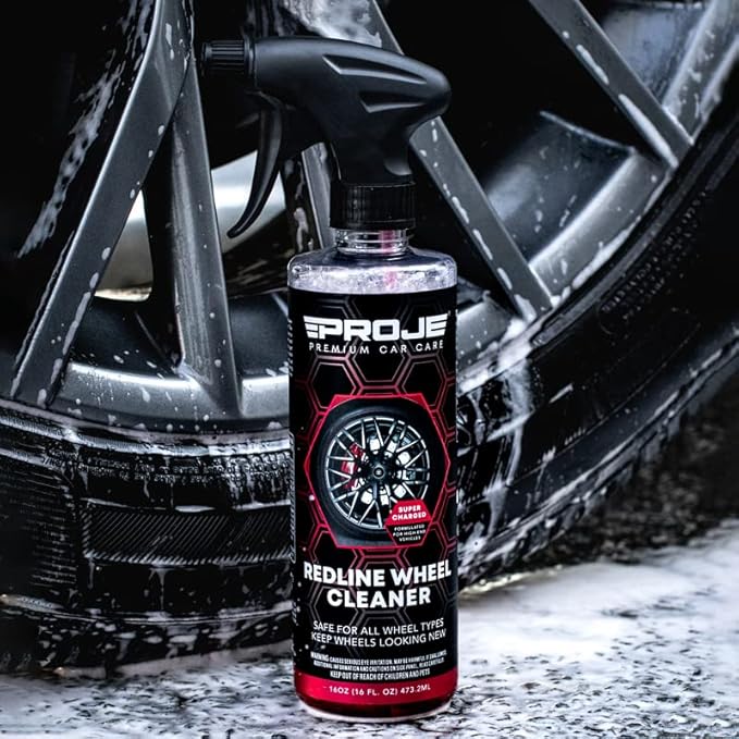 PROJE' Redline Wheel Cleaner - All in One Wheel & Tire Cleaner - Tough on Brake Dust & Dirt - Removes Browning - Non Acidic Safe on All Rim Types - 16 Fl Oz
