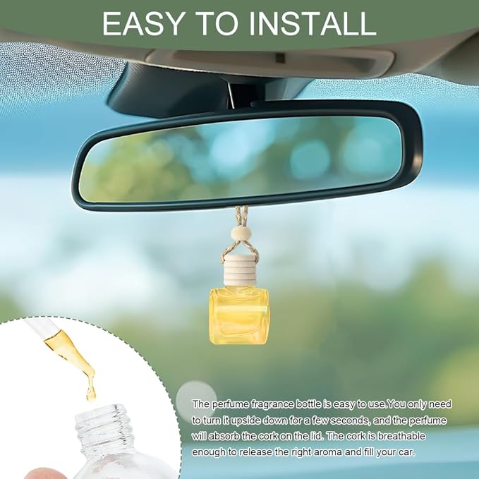 5PCS Hanging Car Air Freshener, Car Air Freshener Diffuser, 8ml Hanging Essential Oil Diffuser Bottle, Auto Interior Cute Glass Empty Perfume Bottle Ornament for Most Vehicles (Schoolbag)