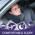 napfun Neck Pillow for Traveling, Upgraded Travel Neck Pillow for Airplane 100% Pure Memory Foam Travel Pillow for Flight Headrest Sleep, Portable Plane Accessories, Deep Blue Striped Kit