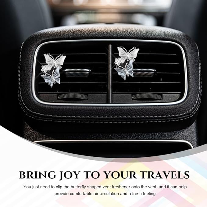 2PCS Car Air Vent Clips, Dual Butterfly Diamond Car Air Conditioner Outlet Vent Clip, Cute Car Diffuser Perfume Clip, Car Air Freshener Decor Accessories for Women Girl (Gray, Style 1)