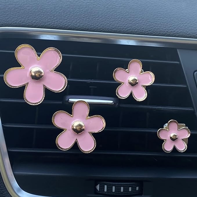 4 Pcs Metal Daisy Air Vent Clips Flower Car Air Freshener Clip Air Conditioning Outlet Clip Bling Charm Car Inter Decor Accessories for Girls Women