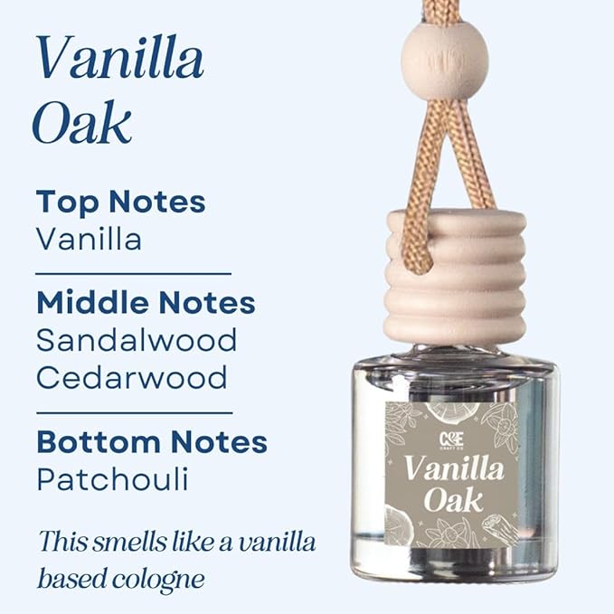 C&E Craft Co Hanging Car Air Freshener Diffuser 2 Pack, Long Lasting Fragrance Oil Car Freshener, Glass Bottle Auto Air Freshener, Made in USA (Vanilla Oak)