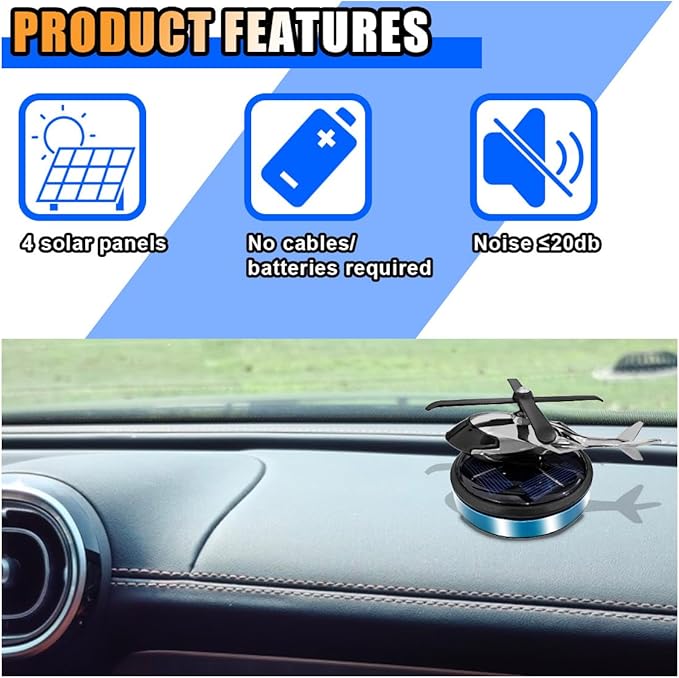Helicopter Car Air Fresheners with Solar Rotating, Creative Perfume Decoration, Airplane Fragrance Diffuser for Home, Office (Blue)