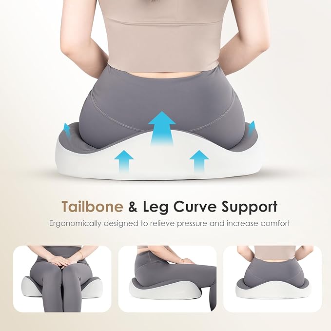 FLORICH Lumbar Support Pillow and Car Seat Cushion for Driving Car Office Chair, Memory Foam Back Support Pillow and Office Seat Chair Cushion for Sciatica Pain Relief - Gray