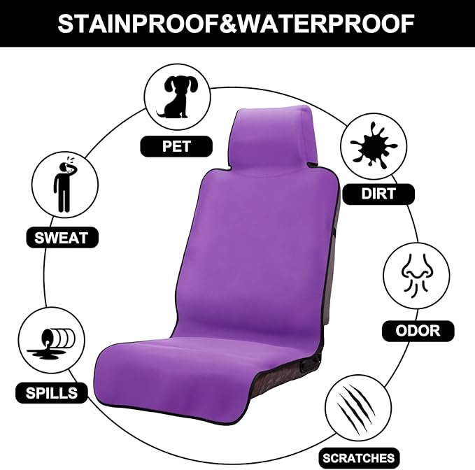 INFANZIA Premium Waterproof Seat Cover Towel Protector Neoprene Universal Fit, Upgraded 100% Washable & Removable Non-Slip Sweat Carseat Towel Covers, Perfect for Gym/Yoga/Workout（Purple,2PCS