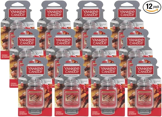 Yankee Candle Car Jar Ultimate, Sparkling Cinnamon, 0.96 OZ (Pack of 12)