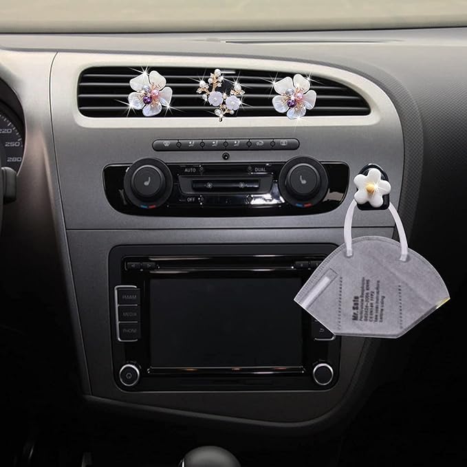 Pearl Daisy AromaBoost Car Diffusers - 3pcs with Mask Hook & Rhinestone Bling Decoration