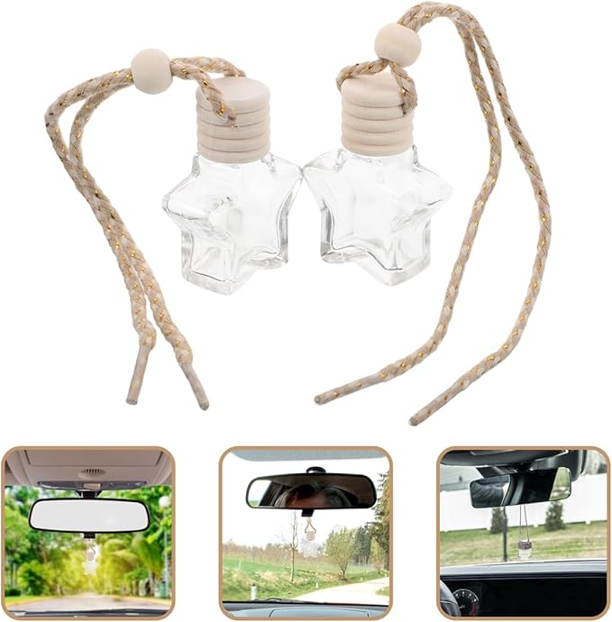 2pcs Sophisticated Star Bottle Car Hanging Perfume Refillable Empty Glass Diffuser Wedding Car Freshener Aromatherapy Glass Container