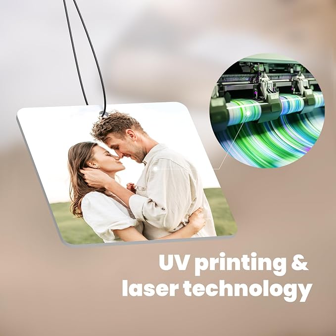 Custom Air Fresheners with Pictures - Personalized Double Sided Photo Text Air Fresheners for Car Wardrobe Bathroom Decor Hangings（Square)