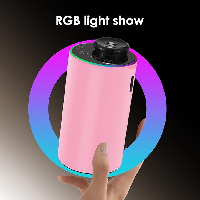 Waterless Essential Oil Diffuser with 8 Color LED Night Light, 3 Mist Levels & Timers, Portable Rechargeable Aromatherapy Diffuser for Home Car Room Studio Office, Black Metal (Pink)