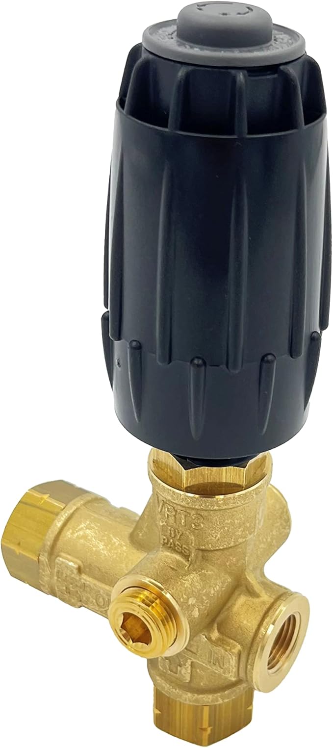 Annovi Reverberi VRT3-310 Unloader, Black Spring, 4500 PSI, 10.5 GPM, Adjustment Knob, Brass