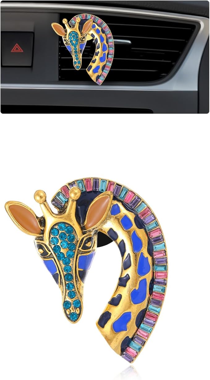 Giraffe Car Decor,Cute Tropical Animal Car Air Freshener Vent Clip,Bling Colorful DashBoard Vent Decorations for Women Teems,Refillable Aroma Diffuser