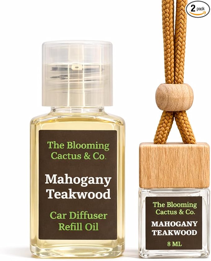 Car Air Freshener, Luxury Car Diffuser with 1 Oz Refill, Phthalate Free Fragrance – Long Lasting Scent | Refillable Hanging Air Freshener for Car, Home, Office | Made in USA (Mahogany Teakwood)