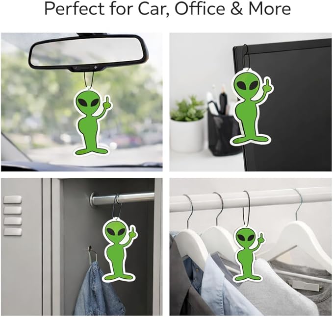 Vinylcation Alien Car Air Freshener - Premium Odor Eliminator - Long-Lasting Blk Ice Scent - Hanging Car Freshener with Fun Alien Design - 3 Pack