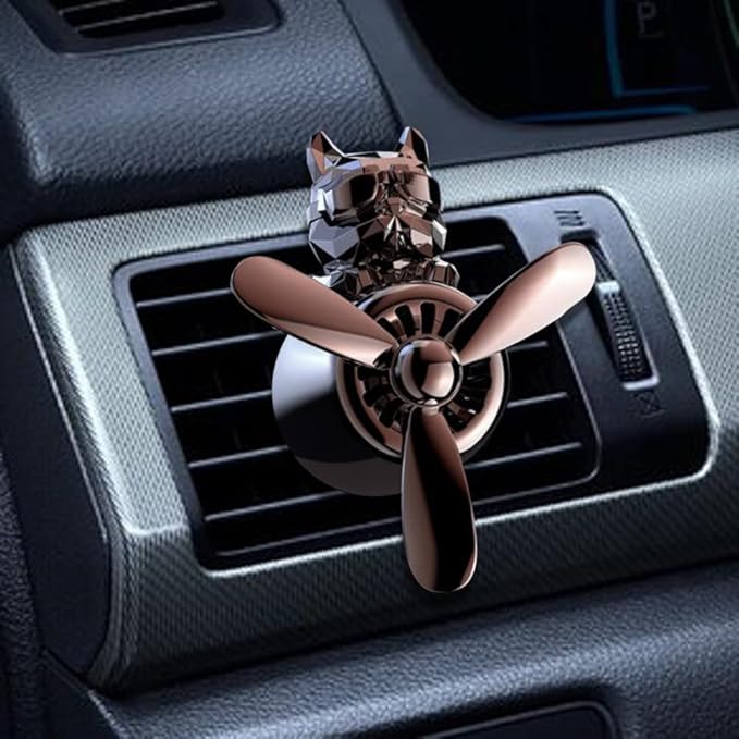 Katutude Car Air Fresheners Cute Bulldog Pilot Car Air Outlet Fan Rotating Propeller Car Aroma Diffuser Perfume Clips Automotive Decoration, Black