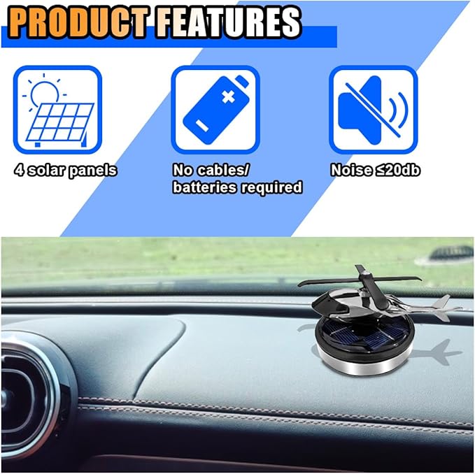 Helicopter Car Air Fresheners with Solar Rotating, Creative Car Perfume Decoration, Car Airplane Fragrance Diffuser for Car, Home, Office (Silver)