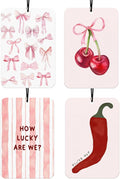 Pink Coquette Bows Car Air Freshener Hanging 4Pcs, Girly Pink Cherry Car Accessories Interior, You're Hot Chili Cherry Rearview Mirror for Cars, Cute Car Accessories Freshie for Women Girls(Vanilla)