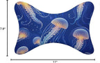 Car Seat Head & Neck Rest Pillow - Auto Headrest Bone Shape Pillow Cushion Soft and Comfortable for Travel, 2 Piece Compatible with Underwater Blue Jellyfish