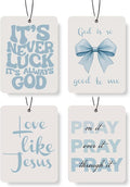 Christian Faith Car Air Freshener 4Pcs, Gray Blue Inspirational Quotes & Bow Hanging Scents for Car Lovers, Bible Quote Gift Air Freshener Hanging in Car Wardrobe Drawer or Book.